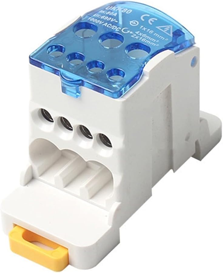 Fabuleta 80A Power Junction Box Distribution Terminal Block Connector DIN Rail Blue - Image 1